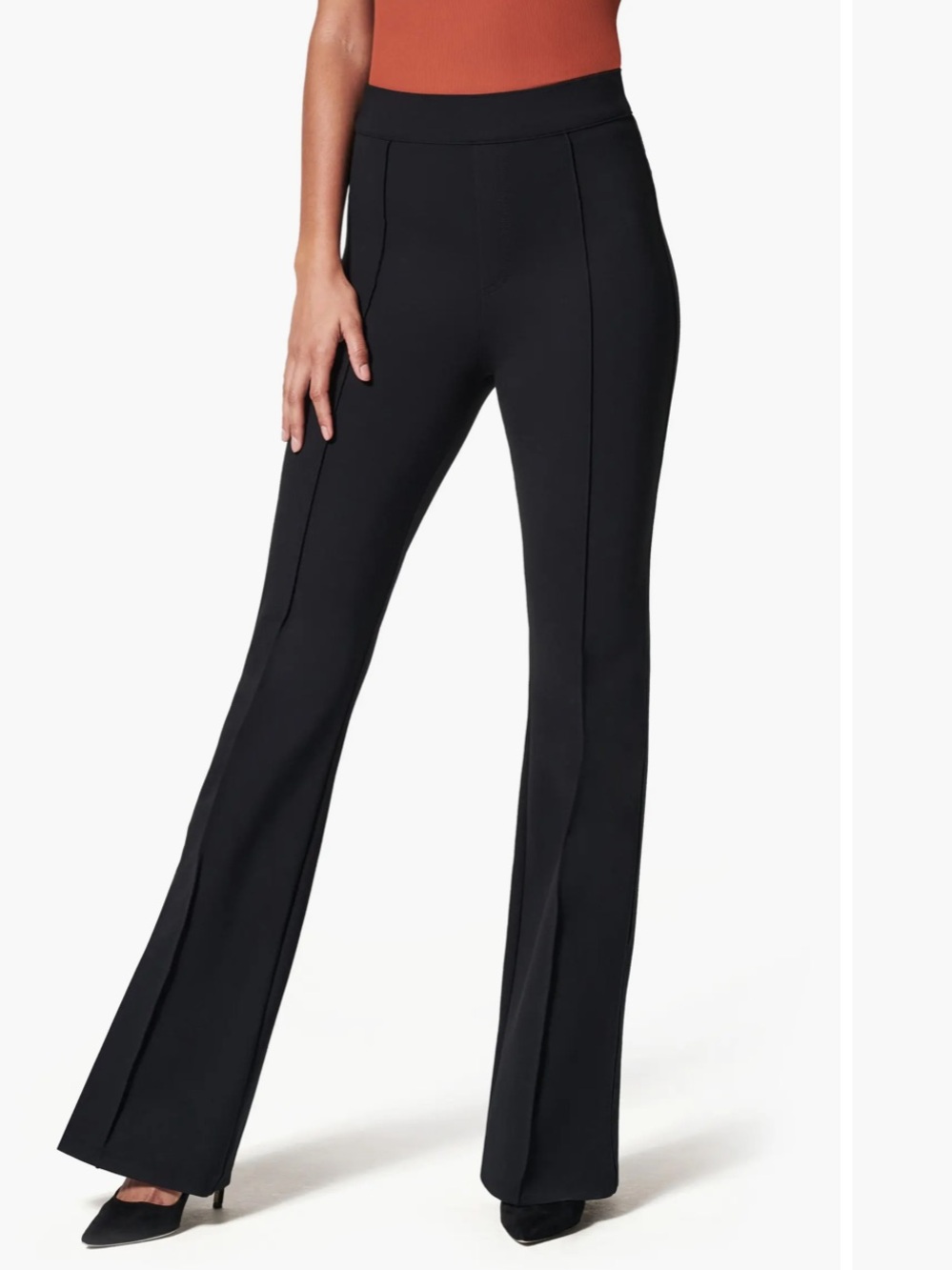 SPANX Perfect Front Slit Flare Pants Black Ponte Pull On Medium